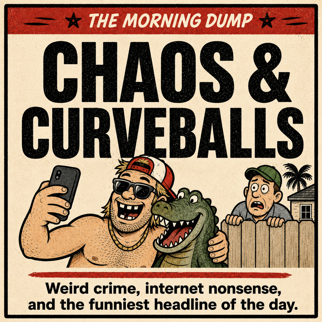 Chaos & Curveballs: The closer, and ALWAYS the funniest story in the issue. Florida-man, weird crime, bizarre internet, out-of-nowhere what-the-hell stories. Maximum absurdity over everything.