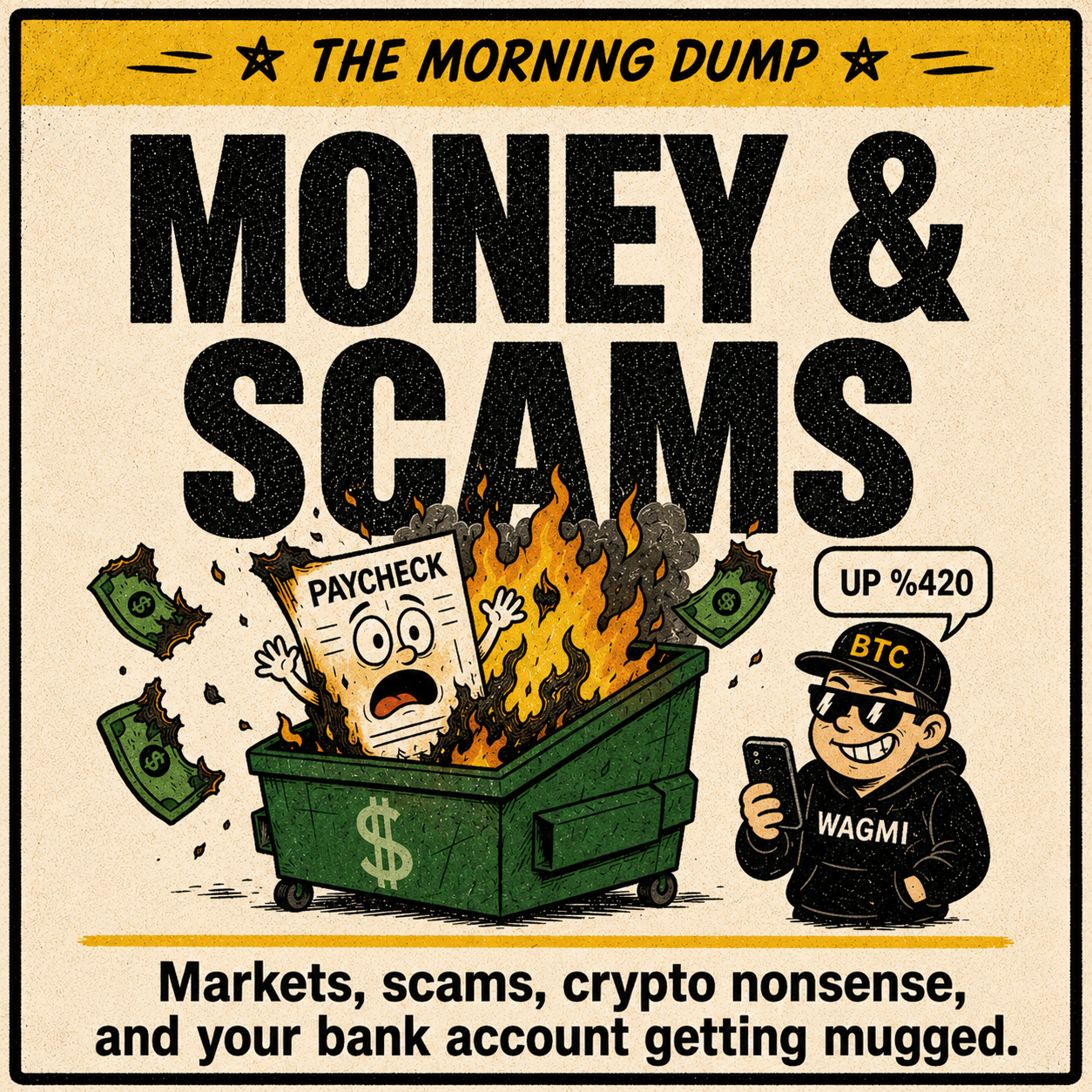 Money & Scams: Markets, business chaos, crypto rug-pulls, grifts, your shrinking paycheck.