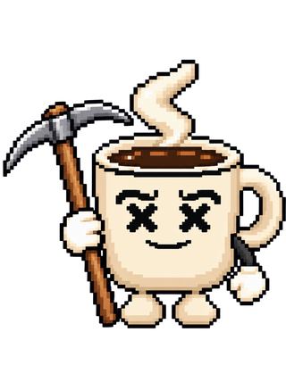 Deep Dig: Mr. Mug holding a pickaxe