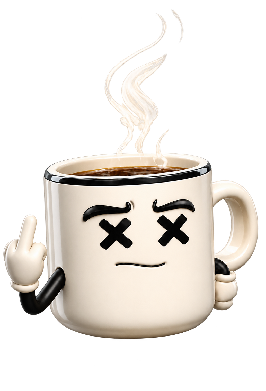 Mr. Mug with his middle finger up